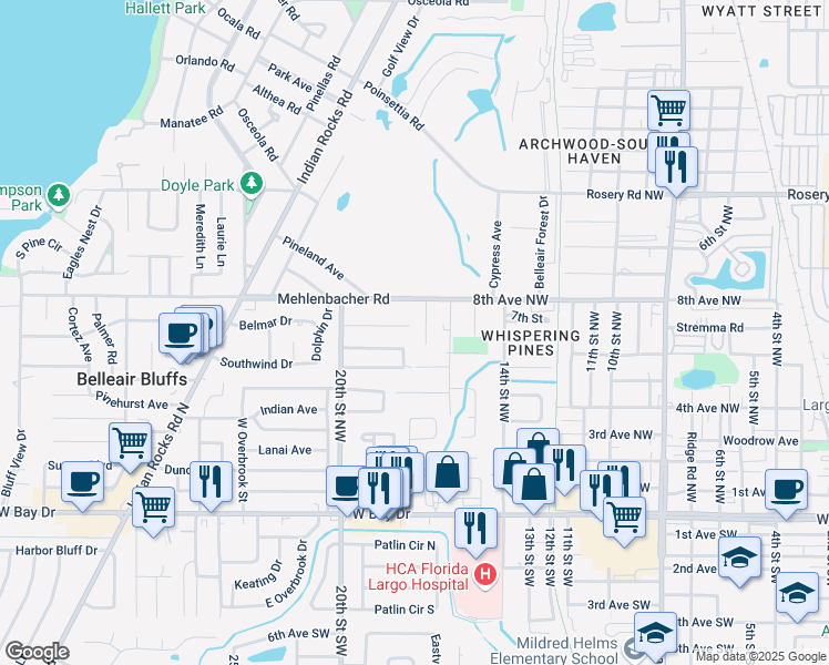 map of restaurants, bars, coffee shops, grocery stores, and more near 616 Heritage Lane in Largo