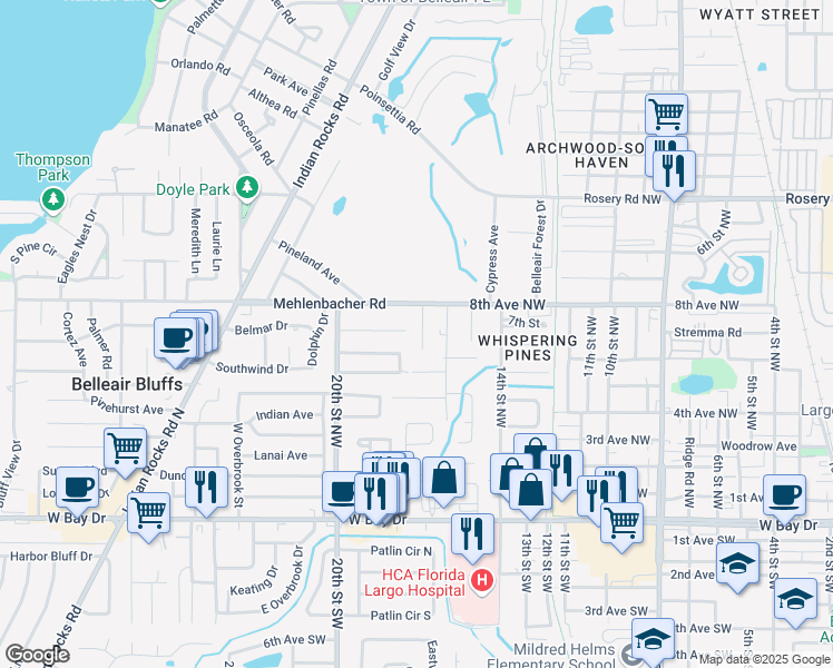 map of restaurants, bars, coffee shops, grocery stores, and more near 616 Heritage Lane in Largo