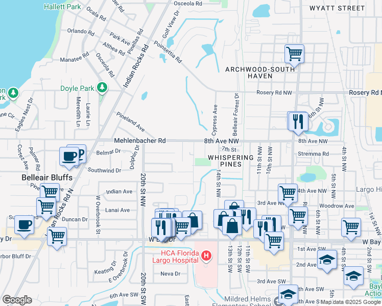 map of restaurants, bars, coffee shops, grocery stores, and more near 650 16th Street Northwest in Largo