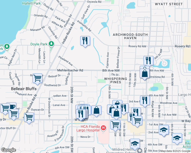 map of restaurants, bars, coffee shops, grocery stores, and more near 650 16th Street Northwest in Largo
