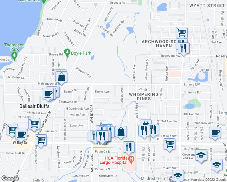 map of restaurants, bars, coffee shops, grocery stores, and more near 768 Heritage Lane in Largo