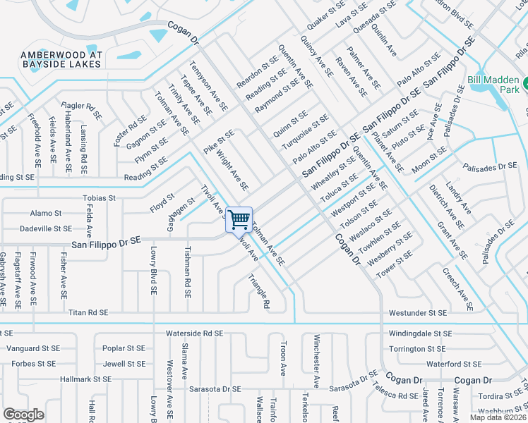 map of restaurants, bars, coffee shops, grocery stores, and more near 2530 San Filippo Drive Southeast in Palm Bay