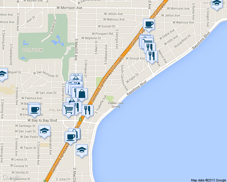 map of restaurants, bars, coffee shops, grocery stores, and more near 2526A West Maryland Avenue in Tampa