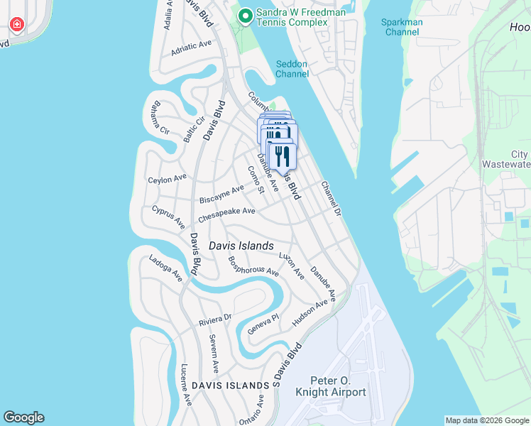map of restaurants, bars, coffee shops, grocery stores, and more near 84 Chesapeake Avenue in Tampa