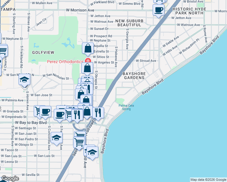 map of restaurants, bars, coffee shops, grocery stores, and more near 2501 Crowder Lane in Tampa