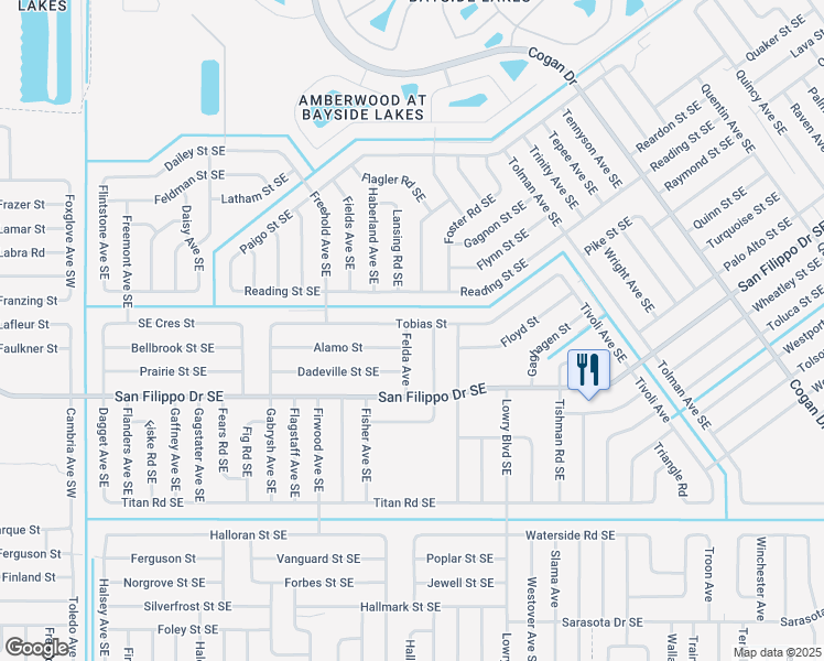 map of restaurants, bars, coffee shops, grocery stores, and more near 2811 Felda Avenue in Palm Bay