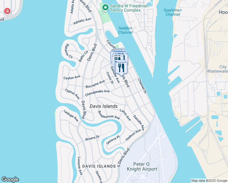 map of restaurants, bars, coffee shops, grocery stores, and more near 84 Chesapeake Avenue in Tampa
