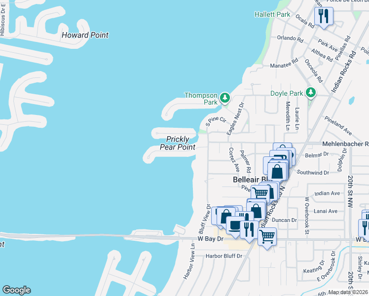map of restaurants, bars, coffee shops, grocery stores, and more near 37 Sunset Bay Drive in Belleair