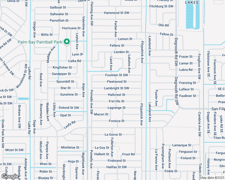 map of restaurants, bars, coffee shops, grocery stores, and more near 510 Lambright Street Southwest in Palm Bay