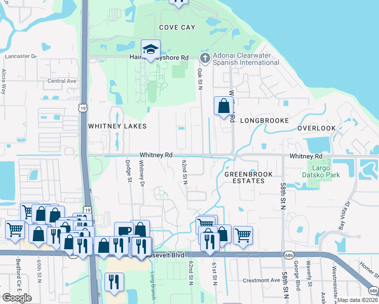 map of restaurants, bars, coffee shops, grocery stores, and more near 2004 Cobblestone Way in Clearwater