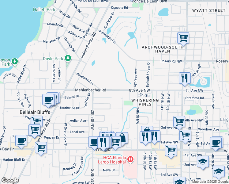 map of restaurants, bars, coffee shops, grocery stores, and more near 768 Heritage Lane in Largo