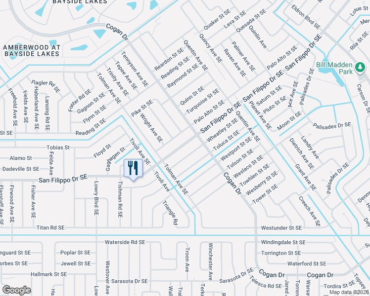 map of restaurants, bars, coffee shops, grocery stores, and more near 2491 San Filippo Drive Southeast in Palm Bay