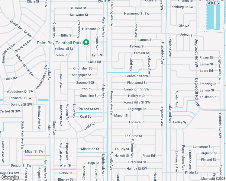 map of restaurants, bars, coffee shops, grocery stores, and more near 2918 Pomello Avenue Southwest in Palm Bay