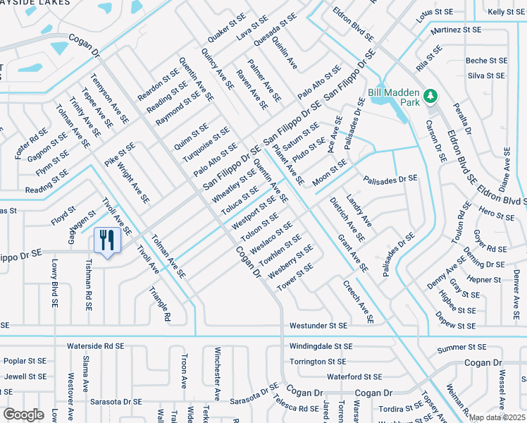 map of restaurants, bars, coffee shops, grocery stores, and more near 1060 Westport Street Southeast in Palm Bay