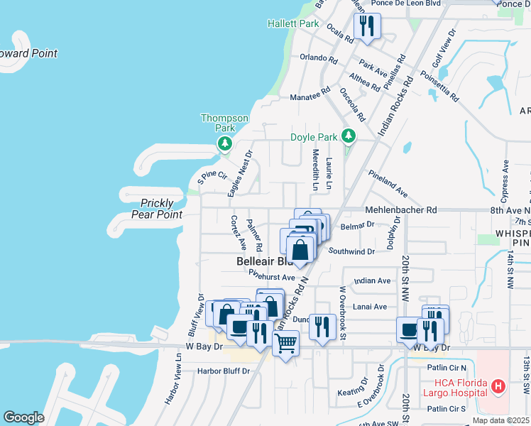 map of restaurants, bars, coffee shops, grocery stores, and more near 774 Lentz Road in Belleair Bluffs
