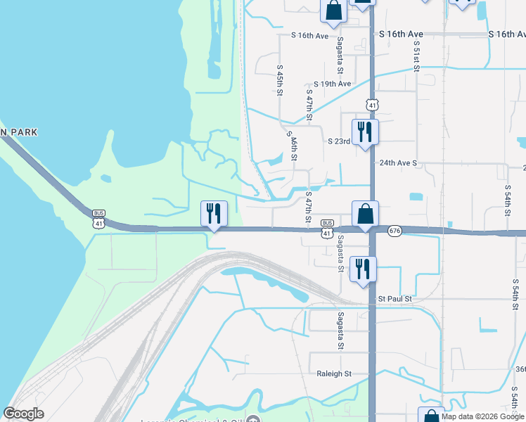 map of restaurants, bars, coffee shops, grocery stores, and more near 4311 26th Avenue South in Tampa