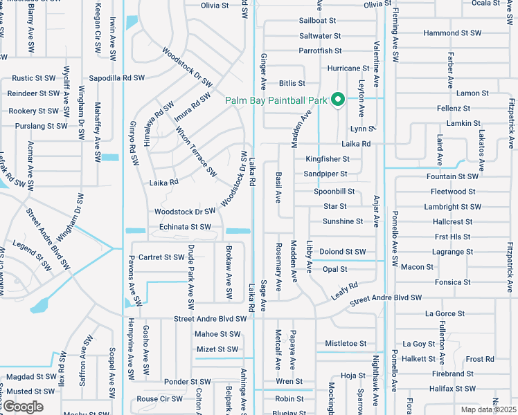 map of restaurants, bars, coffee shops, grocery stores, and more near 2894 Sage Avenue in Palm Bay