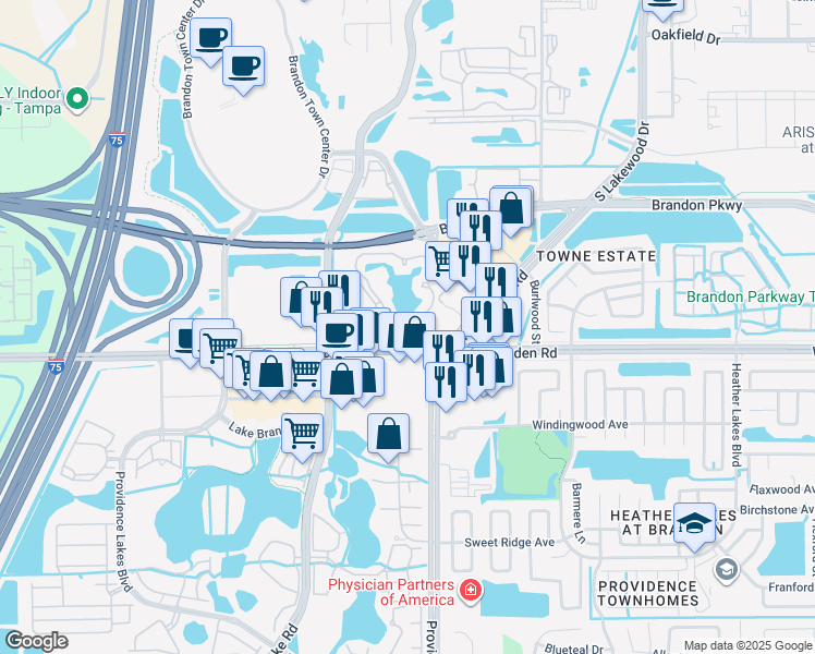 map of restaurants, bars, coffee shops, grocery stores, and more near 930 Delaney Circle in Brandon