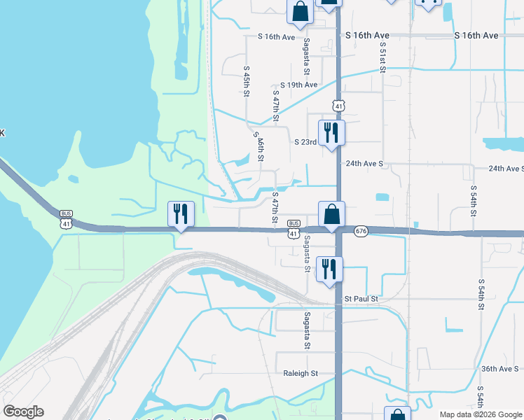 map of restaurants, bars, coffee shops, grocery stores, and more near 4507 South 26th Avenue in Tampa