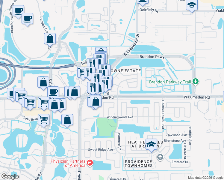 map of restaurants, bars, coffee shops, grocery stores, and more near 931 Burlwood St in Brandon