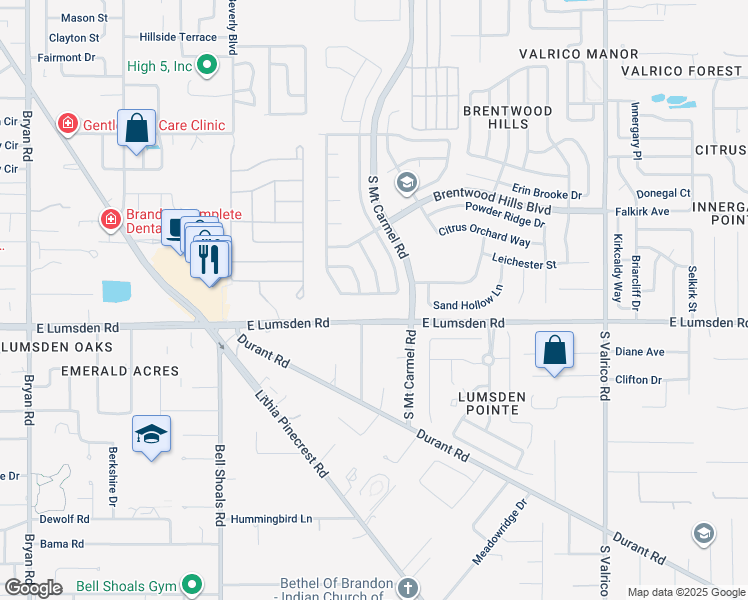 map of restaurants, bars, coffee shops, grocery stores, and more near 903 Tuscanny Street in Brandon