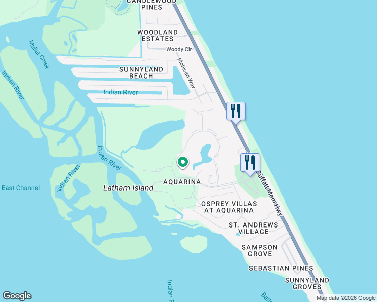 map of restaurants, bars, coffee shops, grocery stores, and more near 802 Aquarina Boulevard in Melbourne Beach