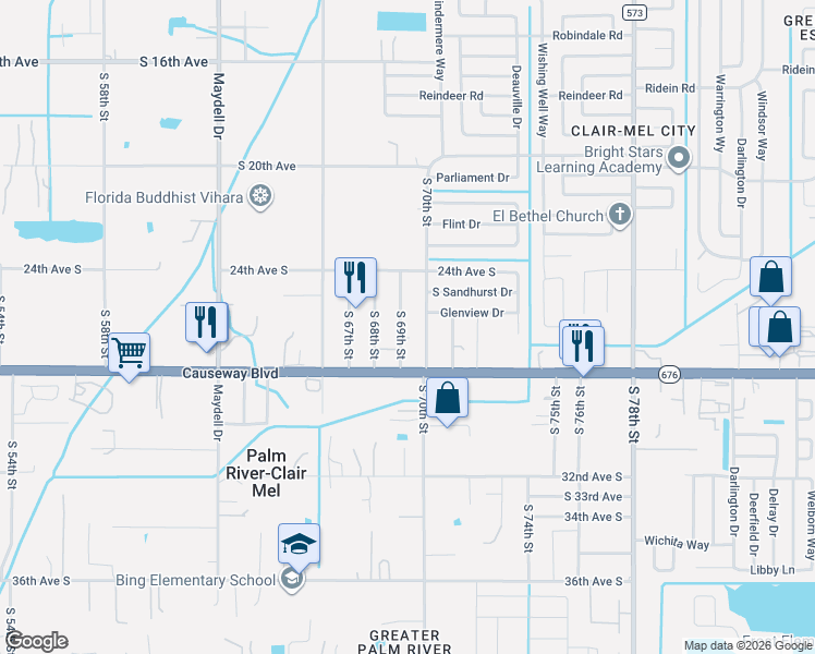 map of restaurants, bars, coffee shops, grocery stores, and more near 2601 South 70th Street in Tampa