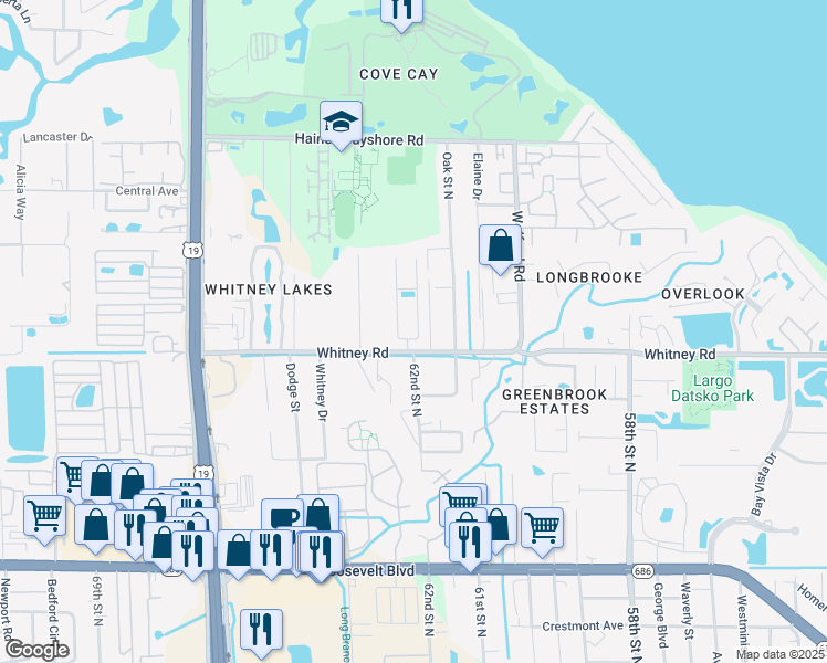 map of restaurants, bars, coffee shops, grocery stores, and more near 2004 Cobblestone Way in Clearwater