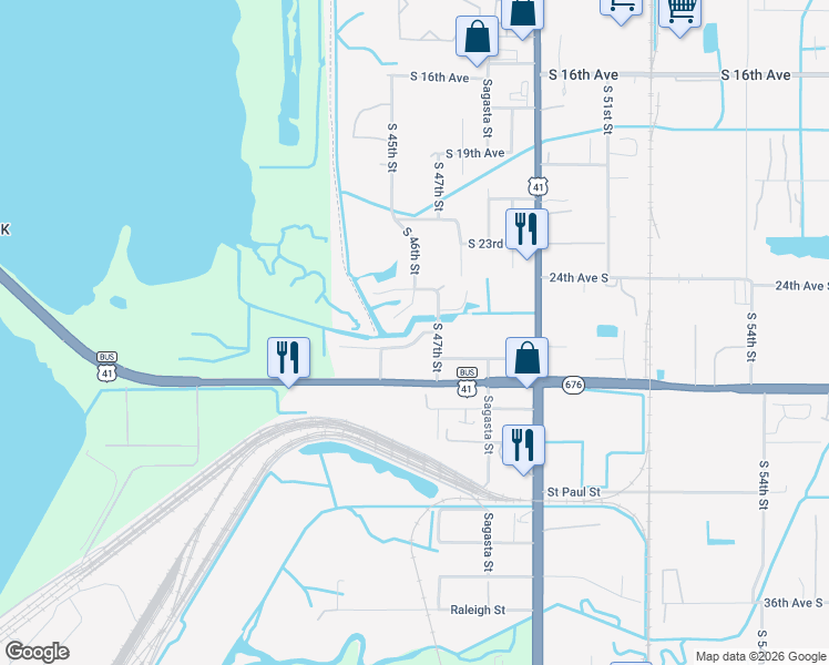 map of restaurants, bars, coffee shops, grocery stores, and more near 4512 26th Avenue South in Tampa