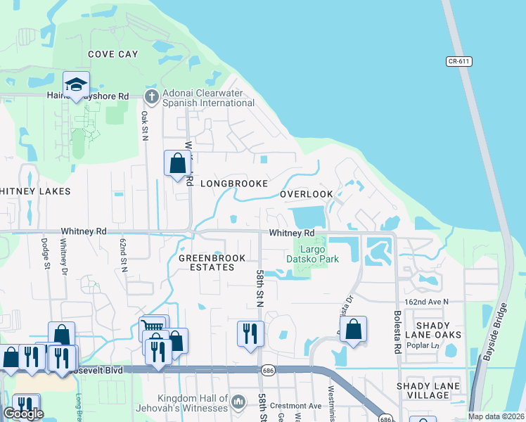 map of restaurants, bars, coffee shops, grocery stores, and more near 1974 Georgia Circle North in Clearwater