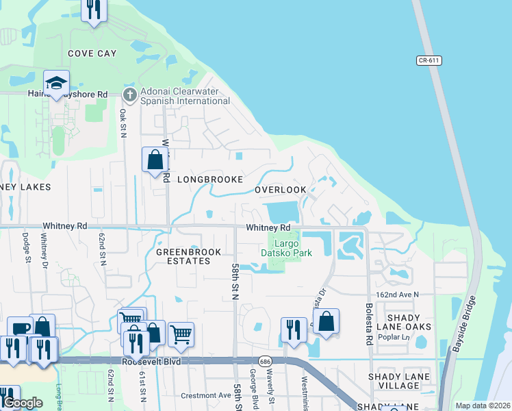 map of restaurants, bars, coffee shops, grocery stores, and more near 1958 Georgia Circle North in Clearwater