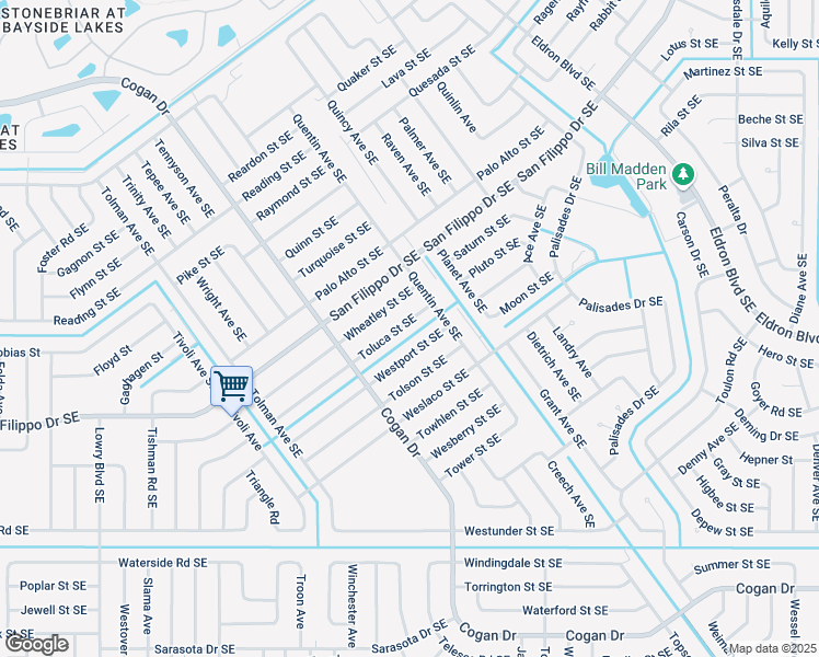 map of restaurants, bars, coffee shops, grocery stores, and more near 977 Toluca Street Southeast in Palm Bay