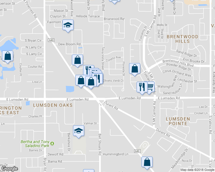map of restaurants, bars, coffee shops, grocery stores, and more near 904 Terra Vista Street in Brandon