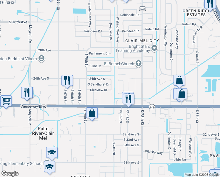 map of restaurants, bars, coffee shops, grocery stores, and more near 7028 South Sandhurst Drive in Tampa