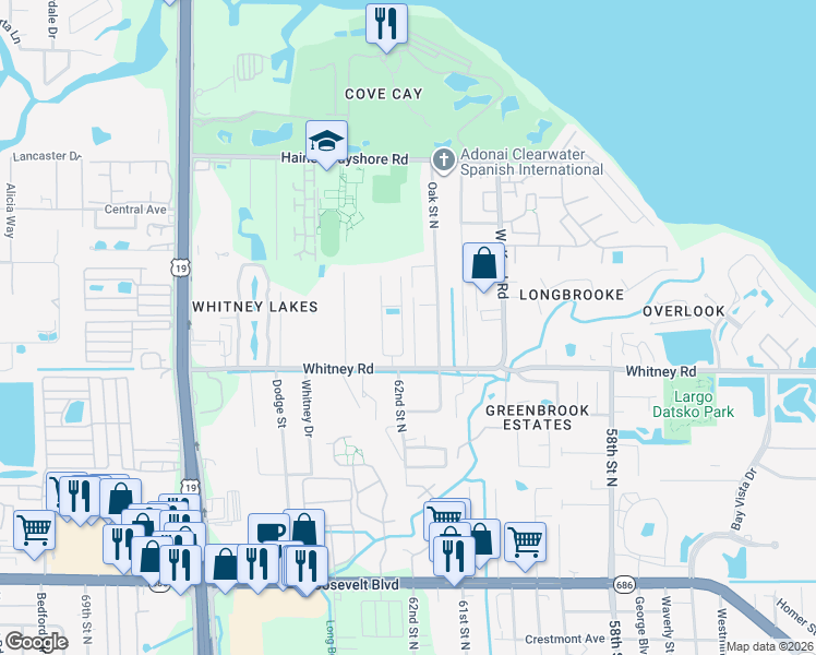 map of restaurants, bars, coffee shops, grocery stores, and more near 1956 Cobblestone Way in Clearwater