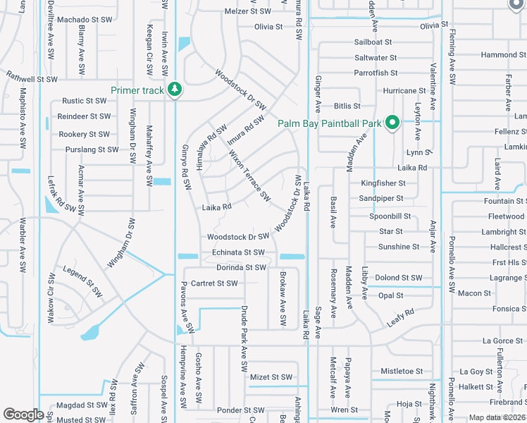 map of restaurants, bars, coffee shops, grocery stores, and more near 2853 Candy Court Southwest in Palm Bay
