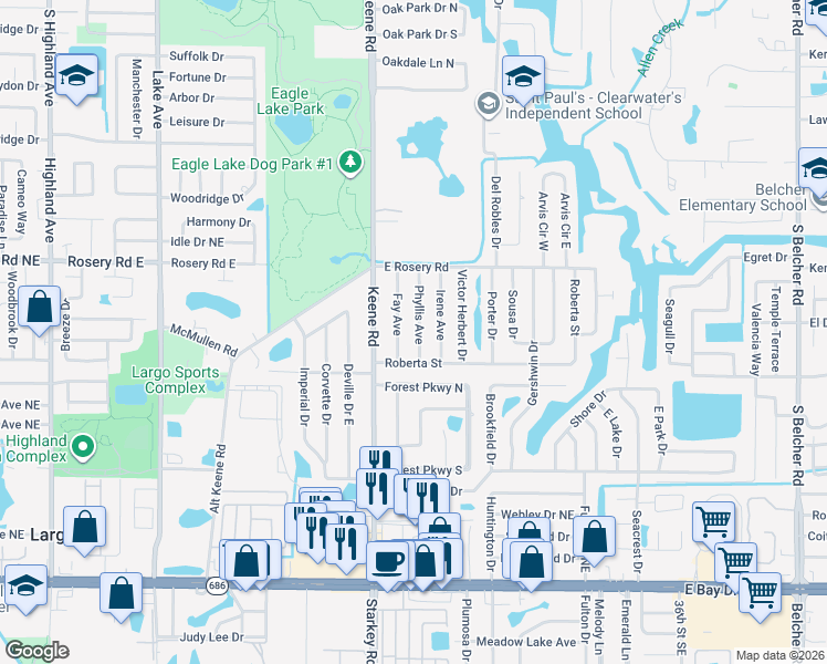 map of restaurants, bars, coffee shops, grocery stores, and more near 958 Phyllis Avenue in Largo