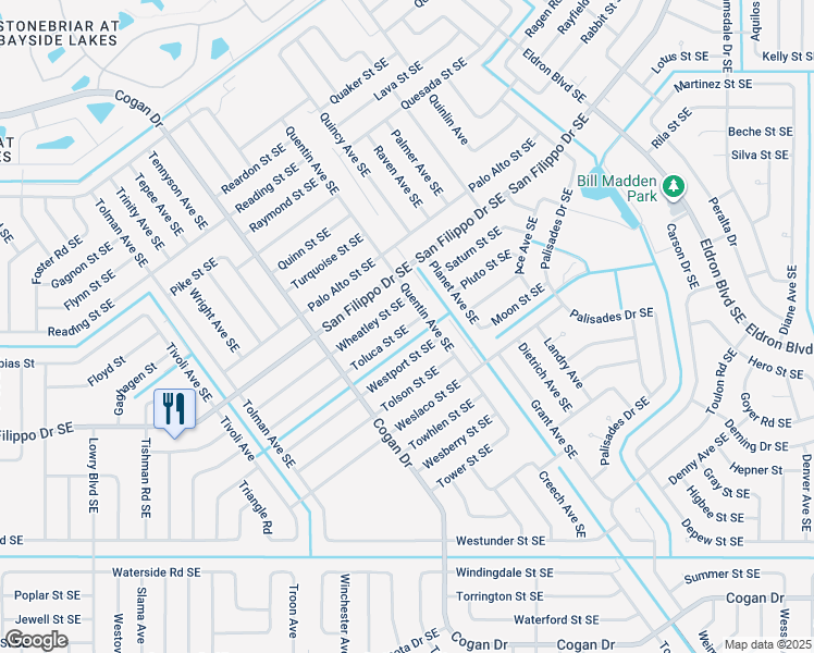 map of restaurants, bars, coffee shops, grocery stores, and more near 977 Toluca Street Southeast in Palm Bay