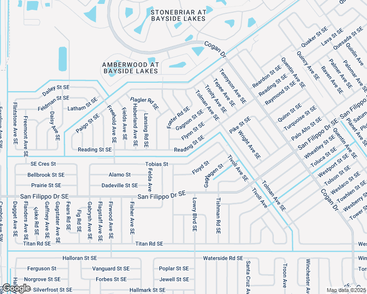 map of restaurants, bars, coffee shops, grocery stores, and more near 599 Reading Street Southeast in Palm Bay