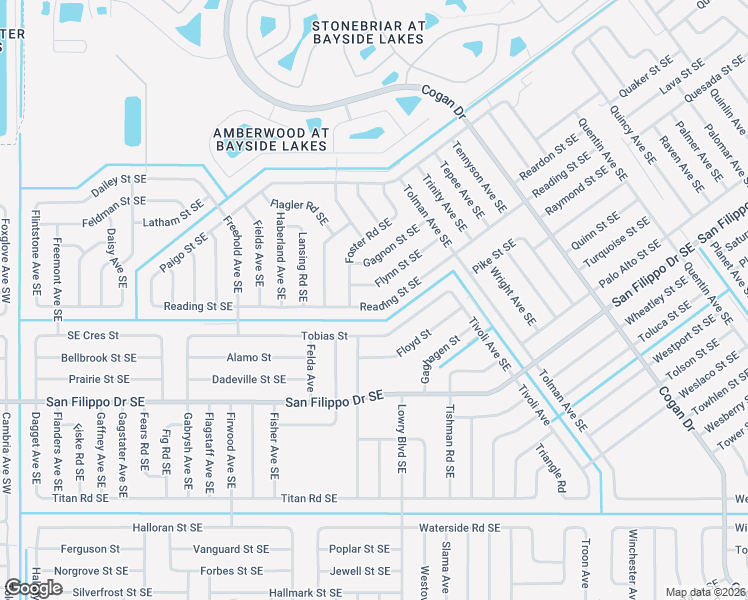 map of restaurants, bars, coffee shops, grocery stores, and more near 599 Reading Street Southeast in Palm Bay