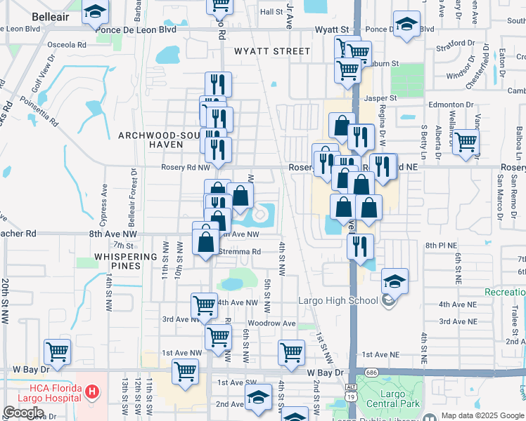map of restaurants, bars, coffee shops, grocery stores, and more near 980 7th Street Northwest in Largo