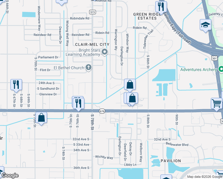 map of restaurants, bars, coffee shops, grocery stores, and more near 7917 South 24th Avenue in Tampa
