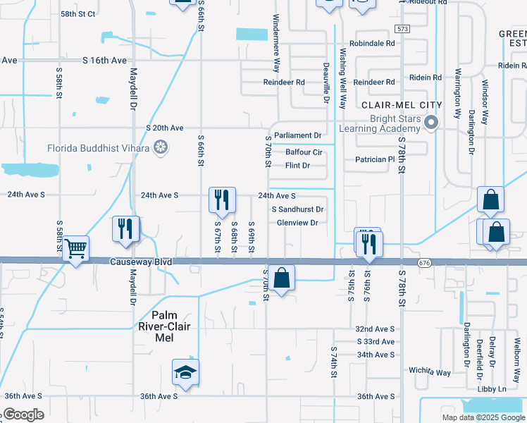 map of restaurants, bars, coffee shops, grocery stores, and more near 2409 South 70th Street in Tampa