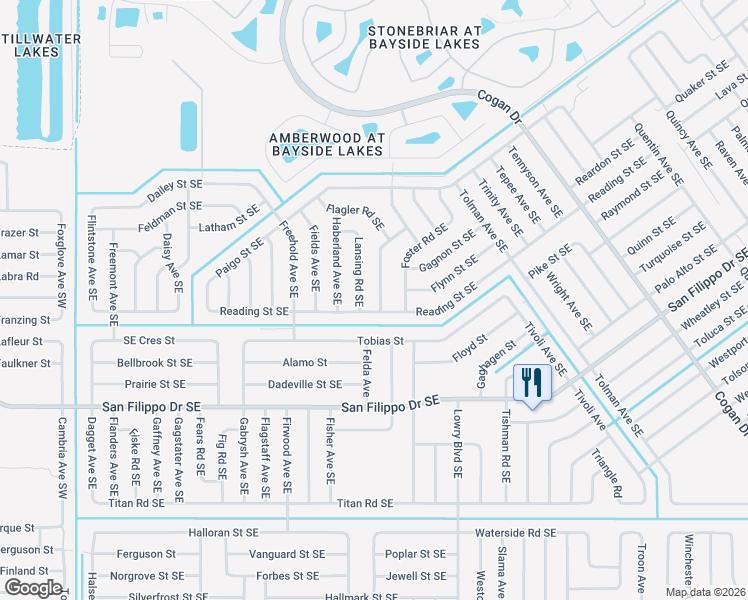 map of restaurants, bars, coffee shops, grocery stores, and more near 2785 Lansing Road Southeast in Palm Bay
