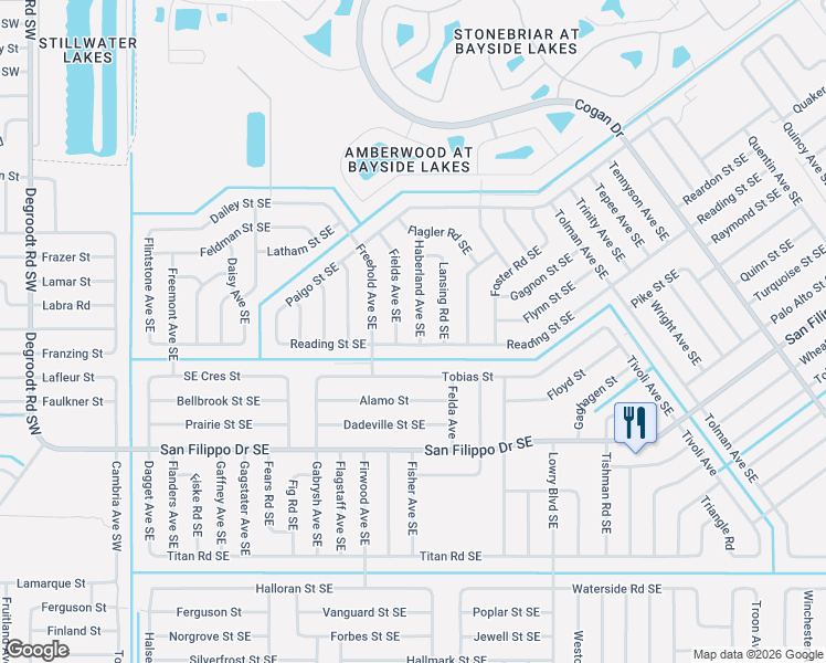 map of restaurants, bars, coffee shops, grocery stores, and more near 2786 Haberland Avenue Southeast in Palm Bay