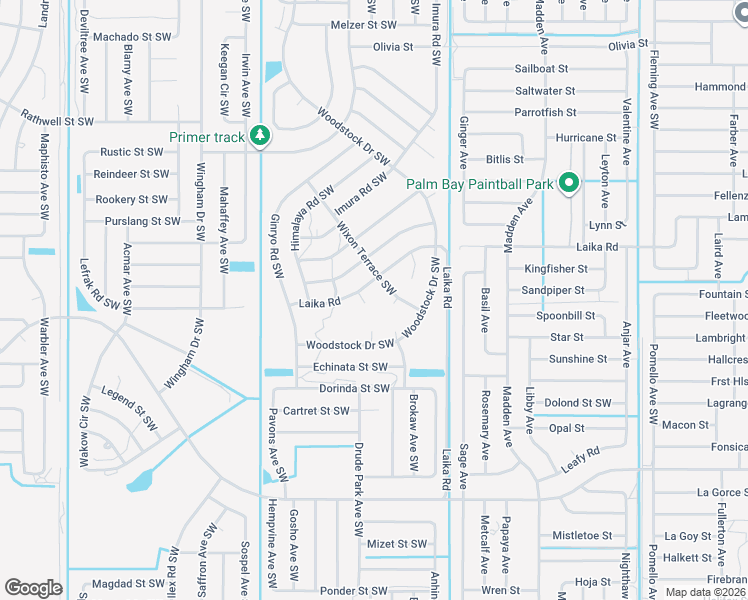 map of restaurants, bars, coffee shops, grocery stores, and more near 2853 Candy Court Southwest in Palm Bay