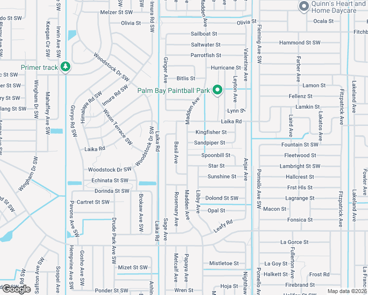 map of restaurants, bars, coffee shops, grocery stores, and more near 2848 Madden Avenue in Palm Bay