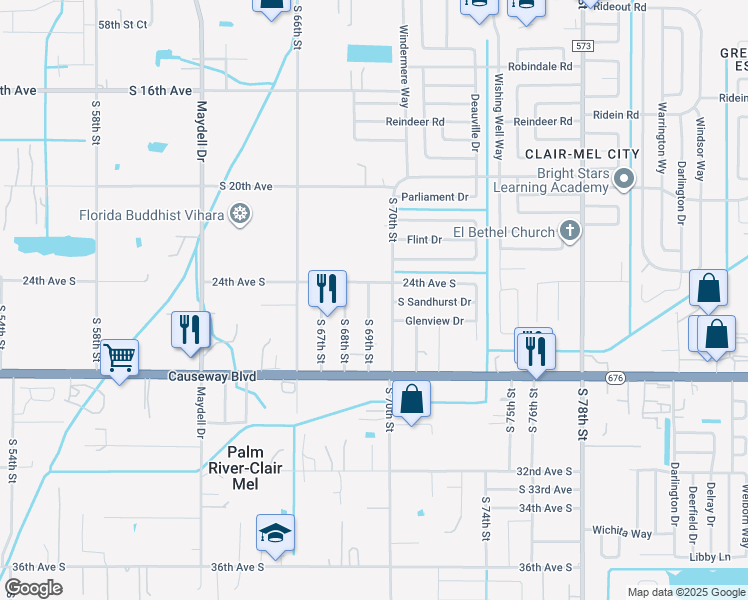 map of restaurants, bars, coffee shops, grocery stores, and more near 2409 South 70th Street in Tampa