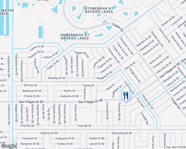 map of restaurants, bars, coffee shops, grocery stores, and more near 2775 Foster Road Southeast in Palm Bay