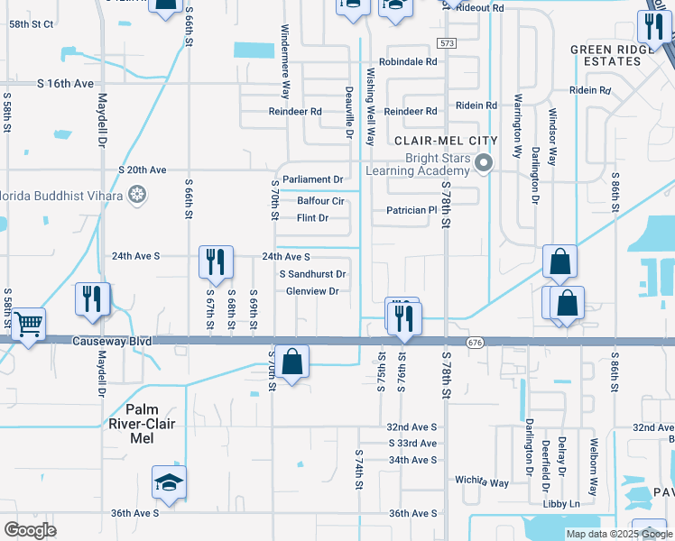 map of restaurants, bars, coffee shops, grocery stores, and more near 7028 South Sandhurst Drive in Tampa